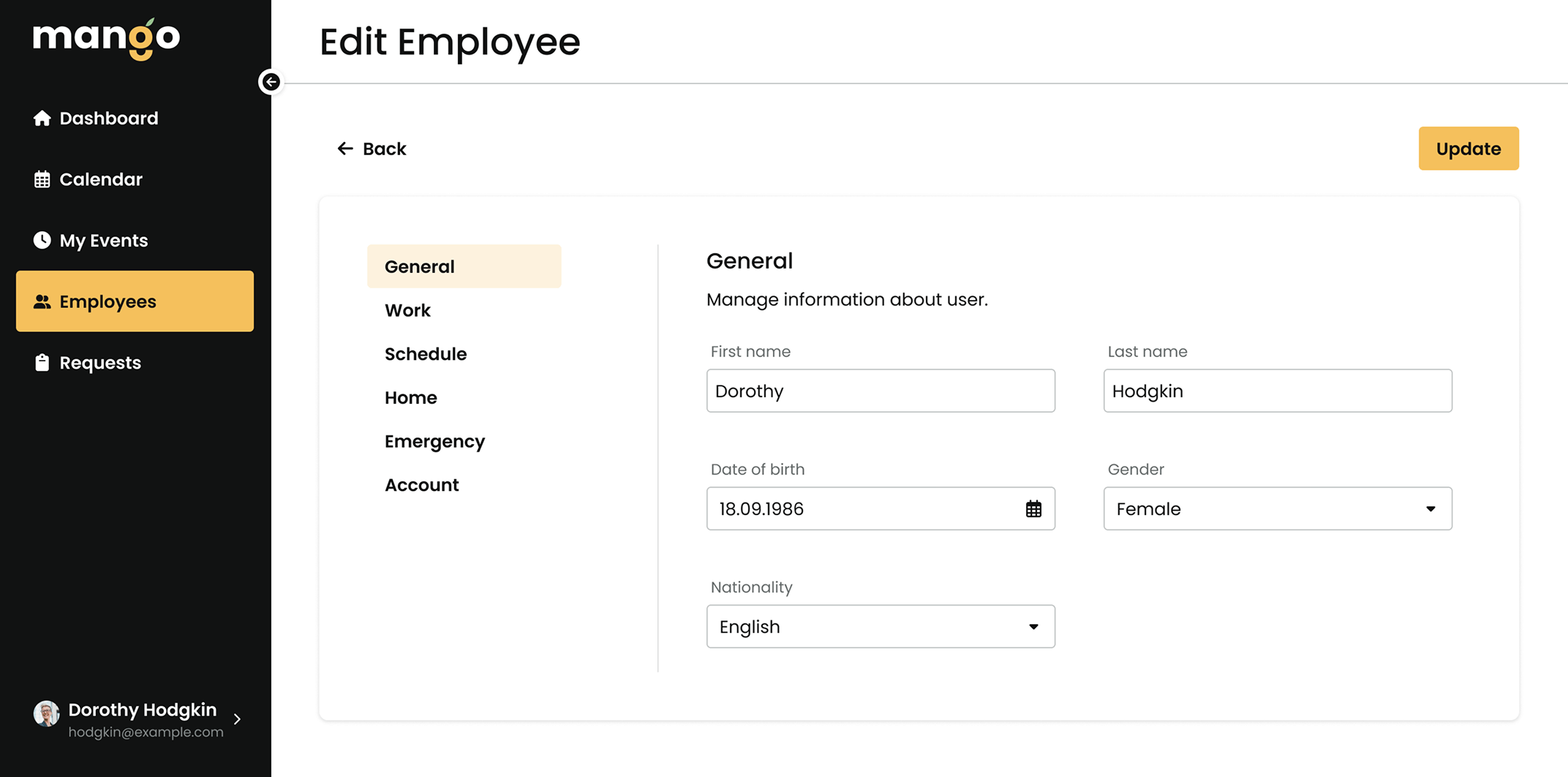 mango edit employee general data screenshot