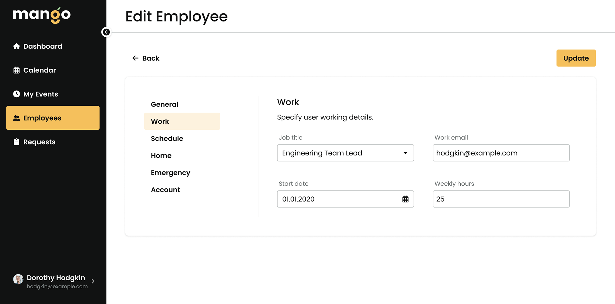mango edit employee work data screenshot