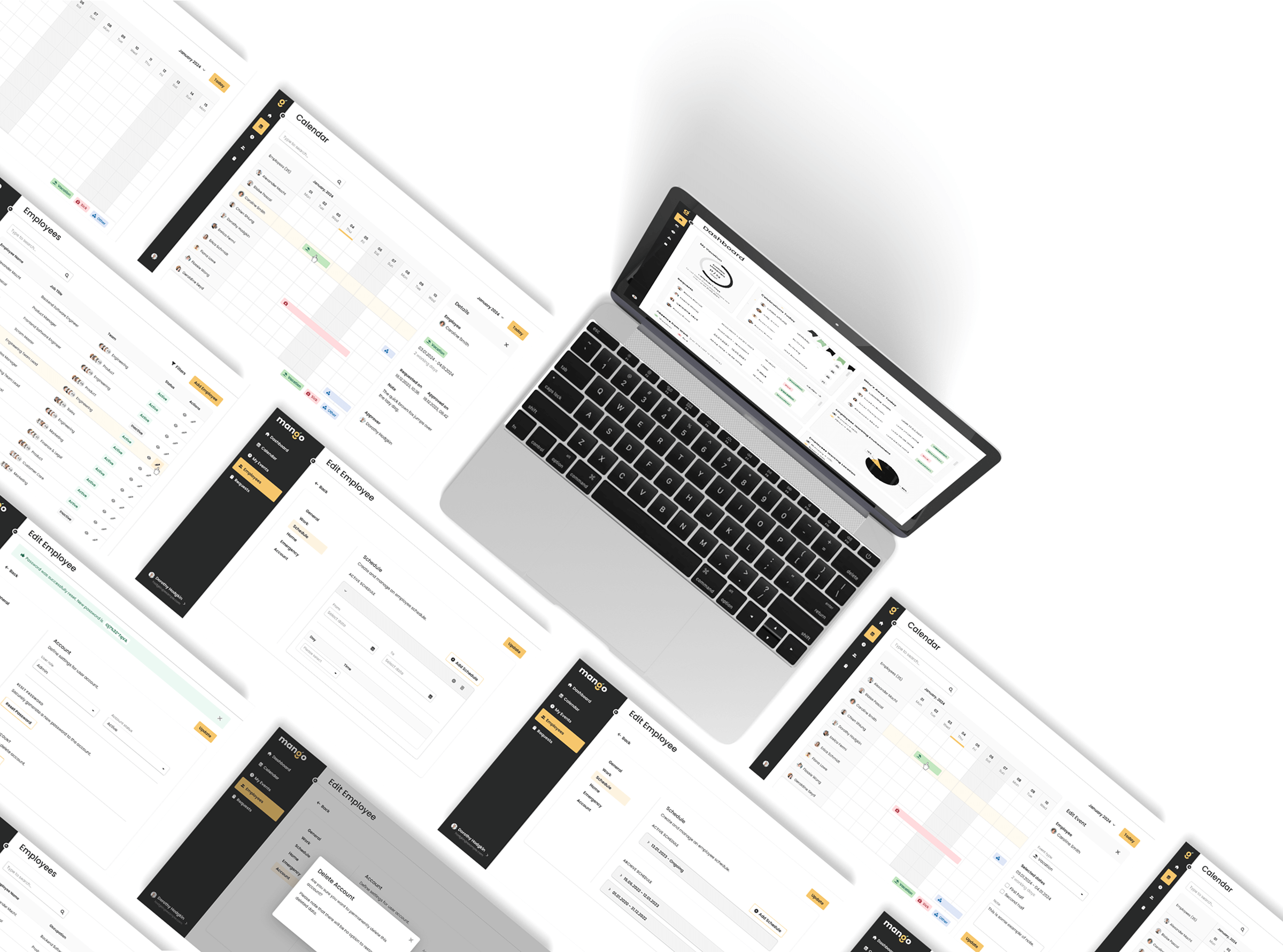 laptop mockup with mango screenshots